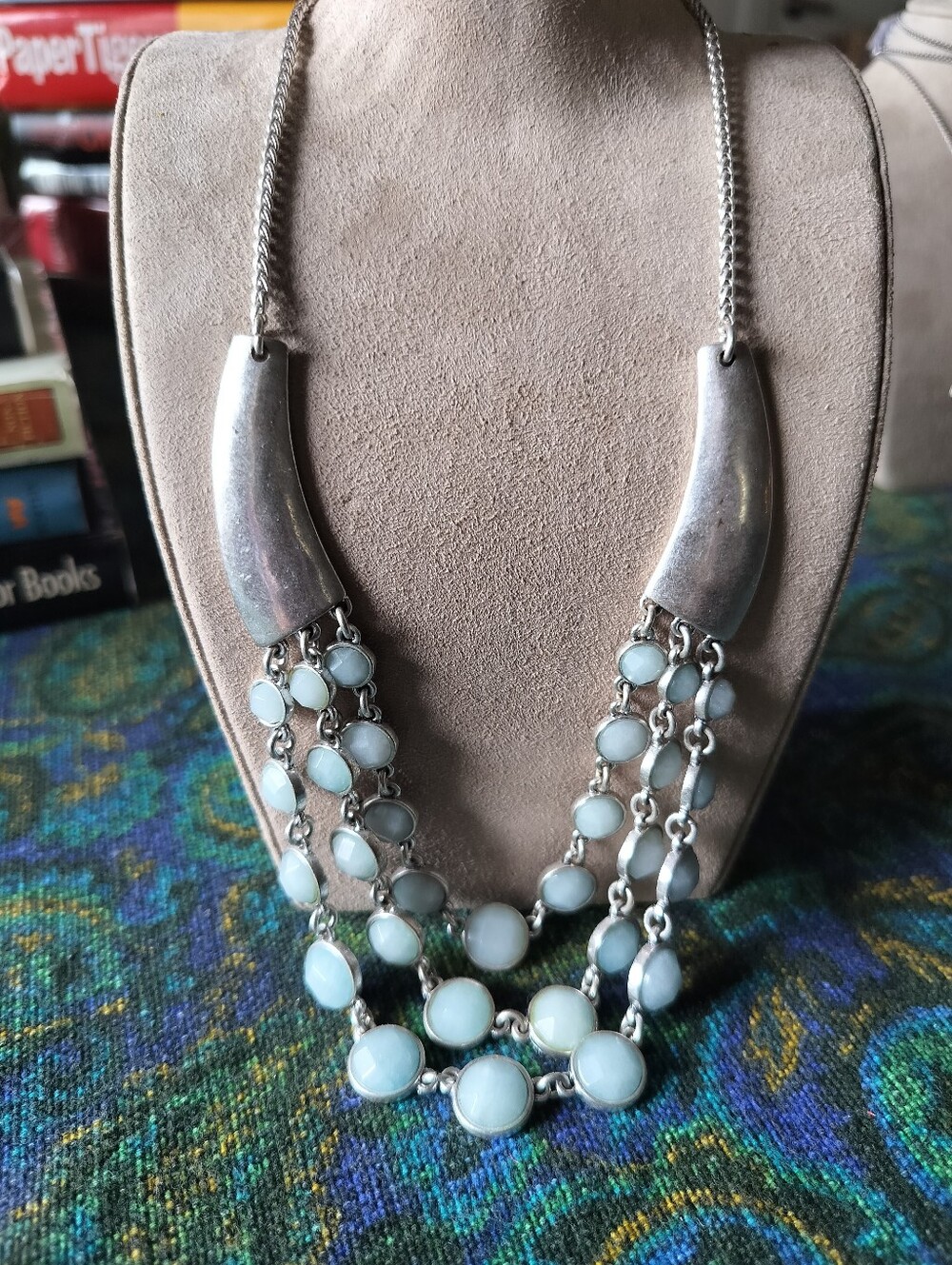 Lucky Brand Vintage Silver Bohemian Multi Strand Collar Necklace Seafoam
